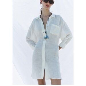 Zara NWT long linen blend shirt 3289/048